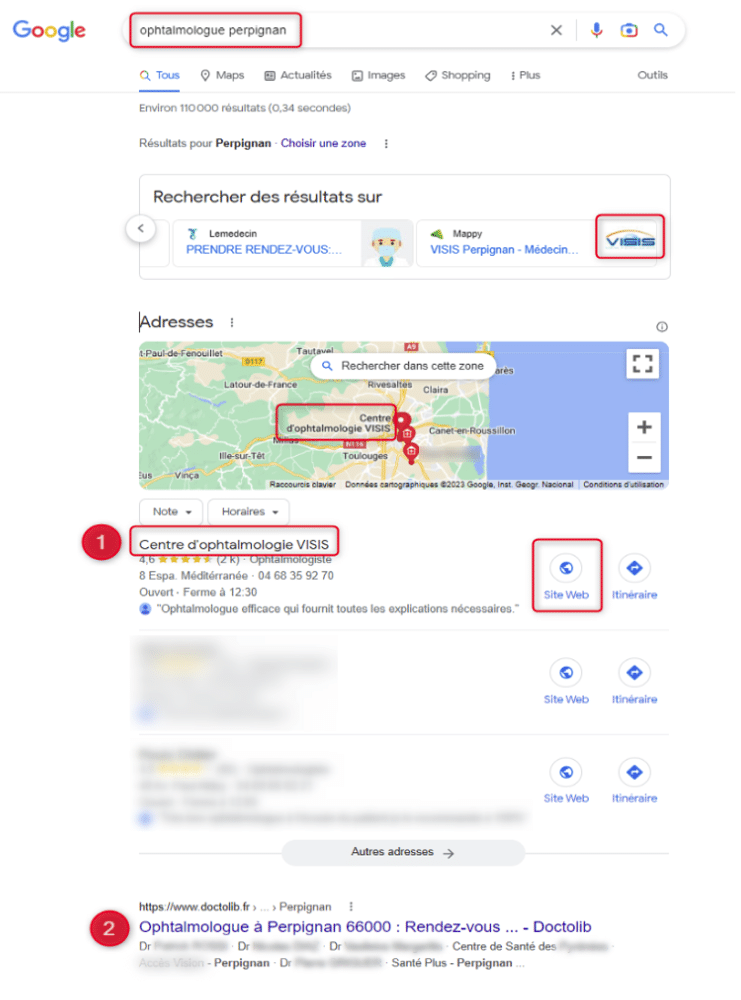ophtalmologue Perpignan recherche sur Google
